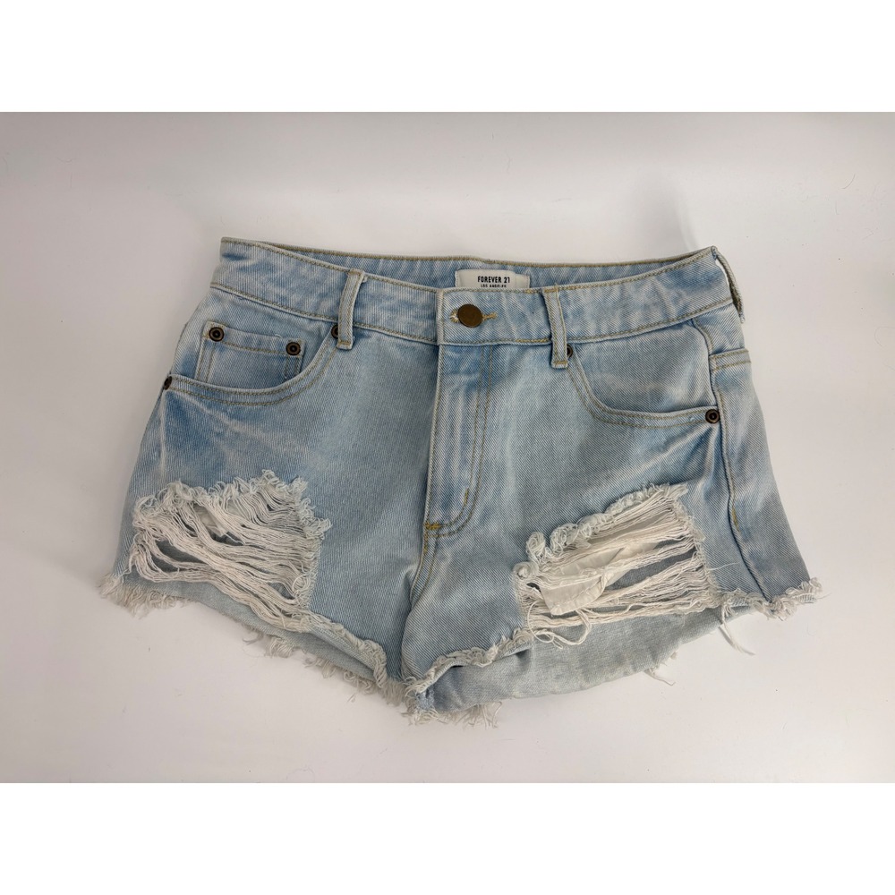 Forever 21 Light Wash Distressed Denim Shorts High Rise Cut Offs Size 25